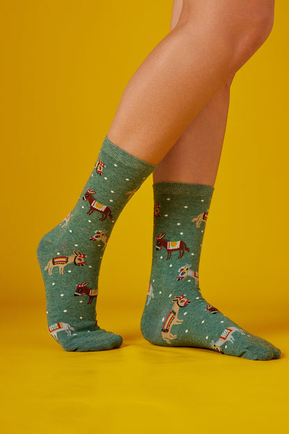 Donkeys Yeşil Fon Desenli Renkli Çorap