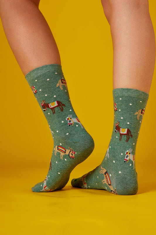 Donkeys Yeşil Fon Desenli Renkli Çorap (36-41)