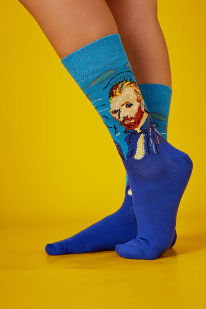 Van Gogh Desenli Mavi Çorap