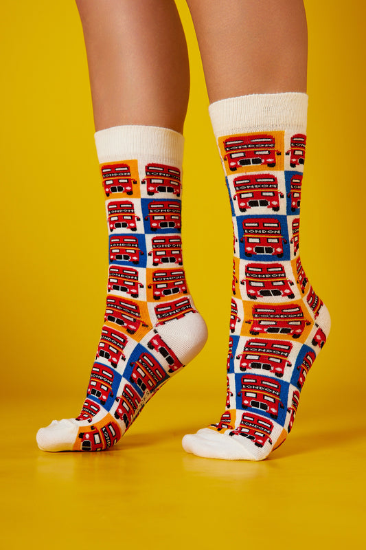 London Bus Desenli Renkli Çorap