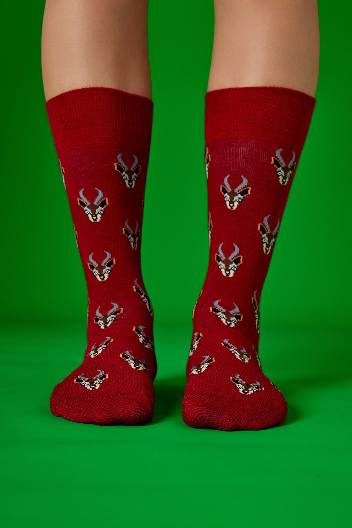 Geyik Portre Kırmızı Fon Desenli Renkli Çorap (41-46)