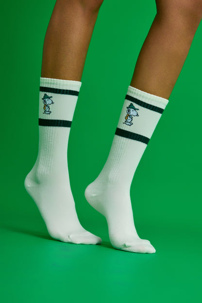 Retro Yeşil Çizgili Köpek Desenli Spor Çorap