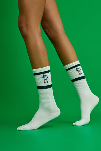 Retro Yeşil Çizgili Köpek Desenli Spor Çorap