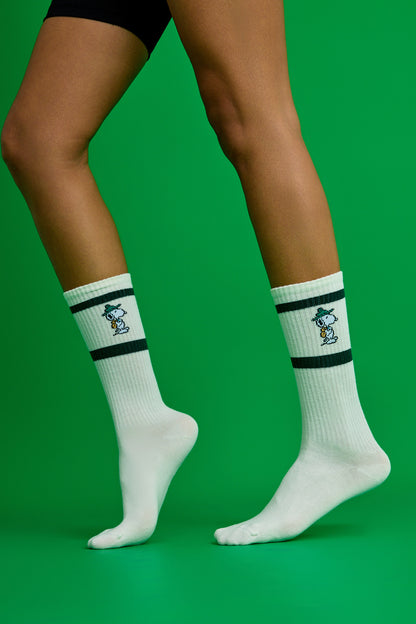 Retro Yeşil Çizgili Köpek Desenli Spor Çorap