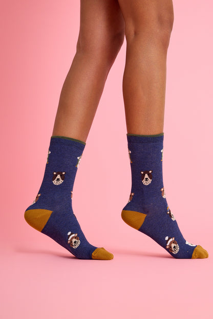 Şapkalı Ayıcık Desenli Lacivert Çorap