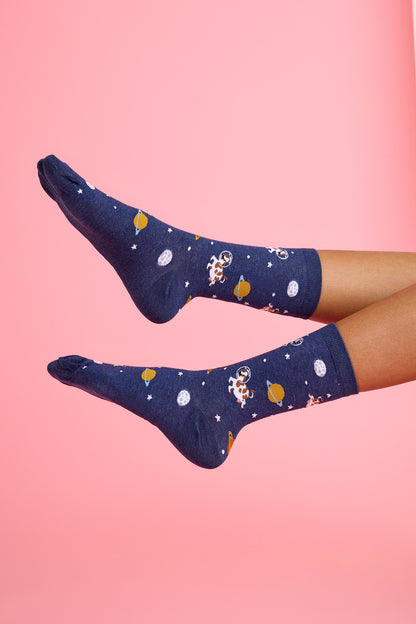 Uzayda İnek Desenli Renkli Çorap