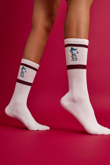 Retro Bordo Çizgili Köpek Desenli Spor Çorap