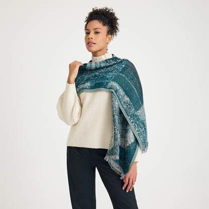 Oriental Softness Kışlık Pamuk Şal - Yeşil Desen