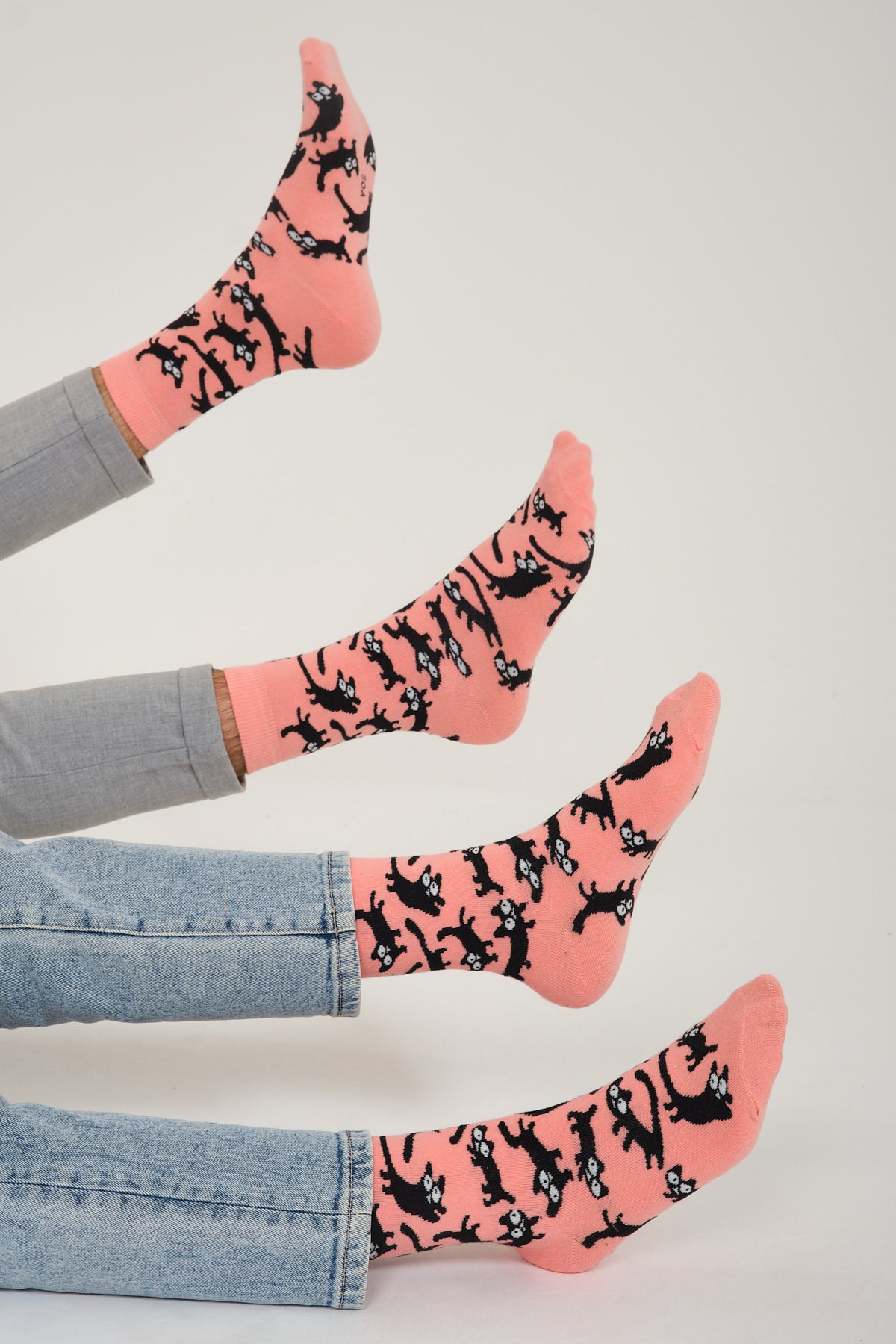 Pembe Kedi Desenli Renkli Çorap