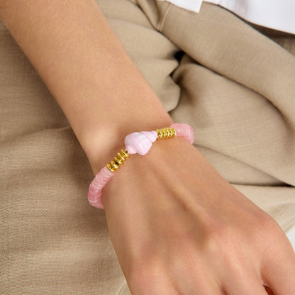 Pembe kuvars taşlı, pembe murano charm ve altın detaylı yaz bilekliği – SOA Jewellery Soléna Koleksiyonu