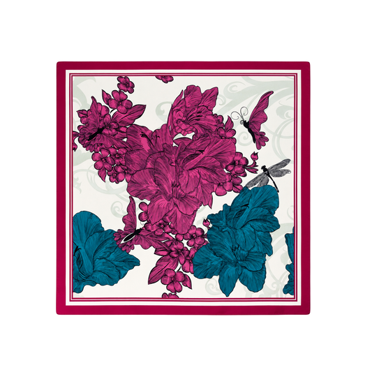 Bahar Bahçesi fuşya ipek fular – 68x68 cm – floral desenli ürün görseli