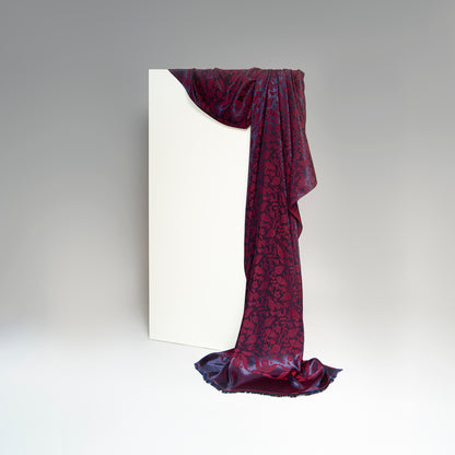 Dokuma Shiny Fagus Tulip İpek Viskoz Şal, Mürdüm Renk, Parlak Dokulu, Lale Desenli Şal Modeli