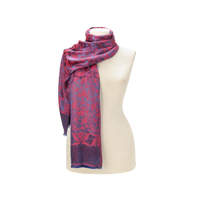 Dokuma Shiny Fagus Tulip İpek Viskoz Şal, Mürdüm Renk, Parlak Dokulu, Lale Desenli Şal Modeli