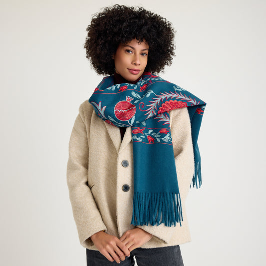 El Işlemesi Ipek Kaşmir Şal – Bereket Mavi