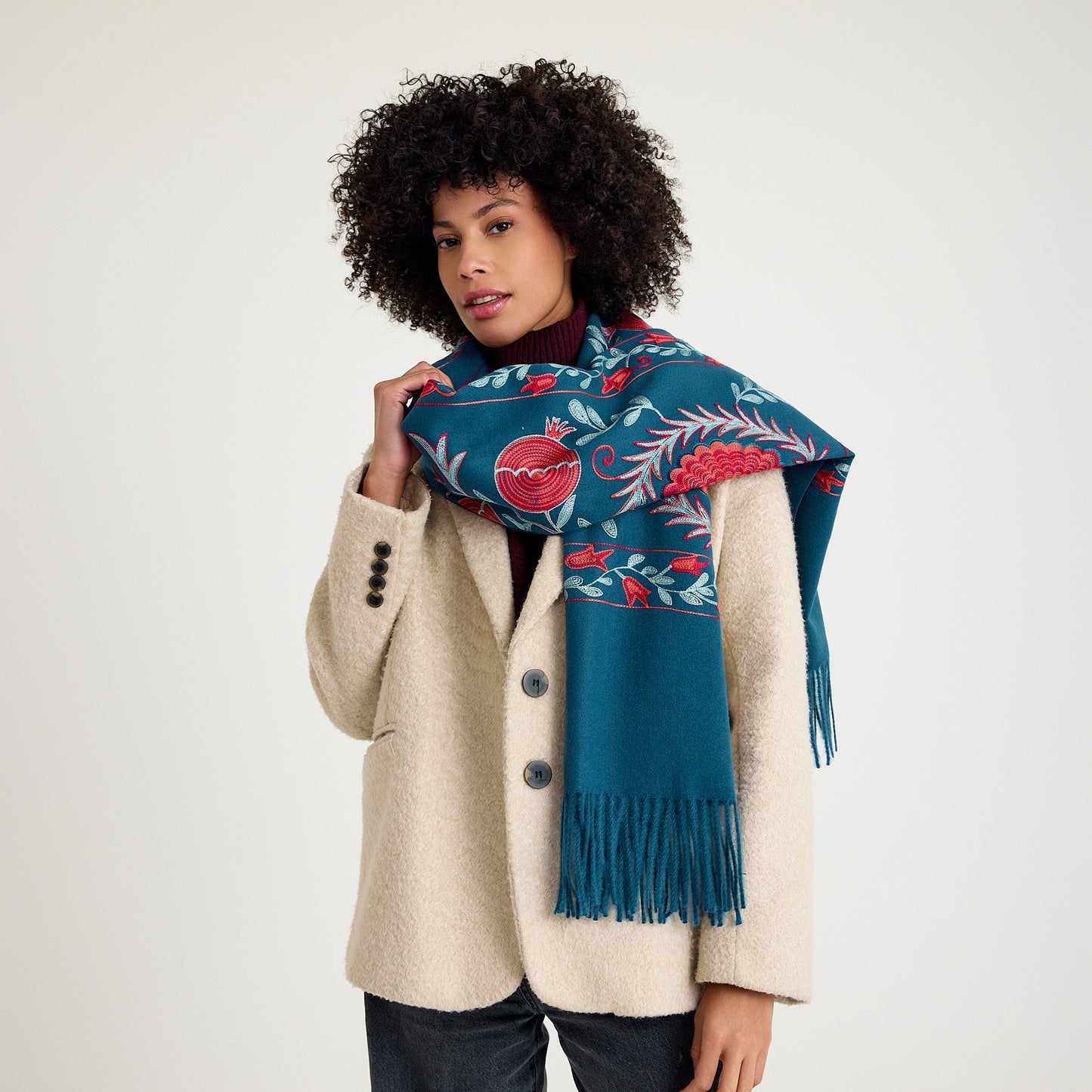 El Işlemesi Ipek Kaşmir Şal – Bereket Mavi