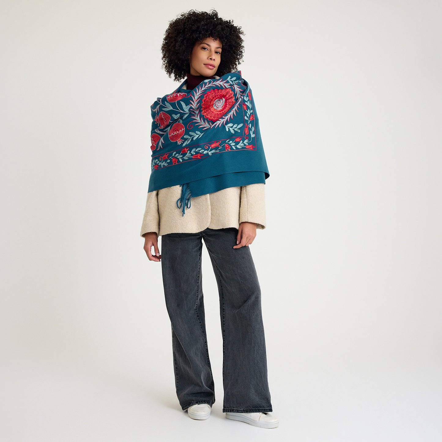 El Işlemesi Ipek Kaşmir Şal – Bereket Mavi