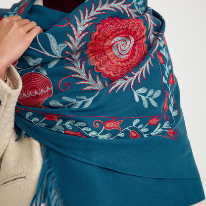 El Işlemesi Ipek Kaşmir Şal – Bereket Mavi