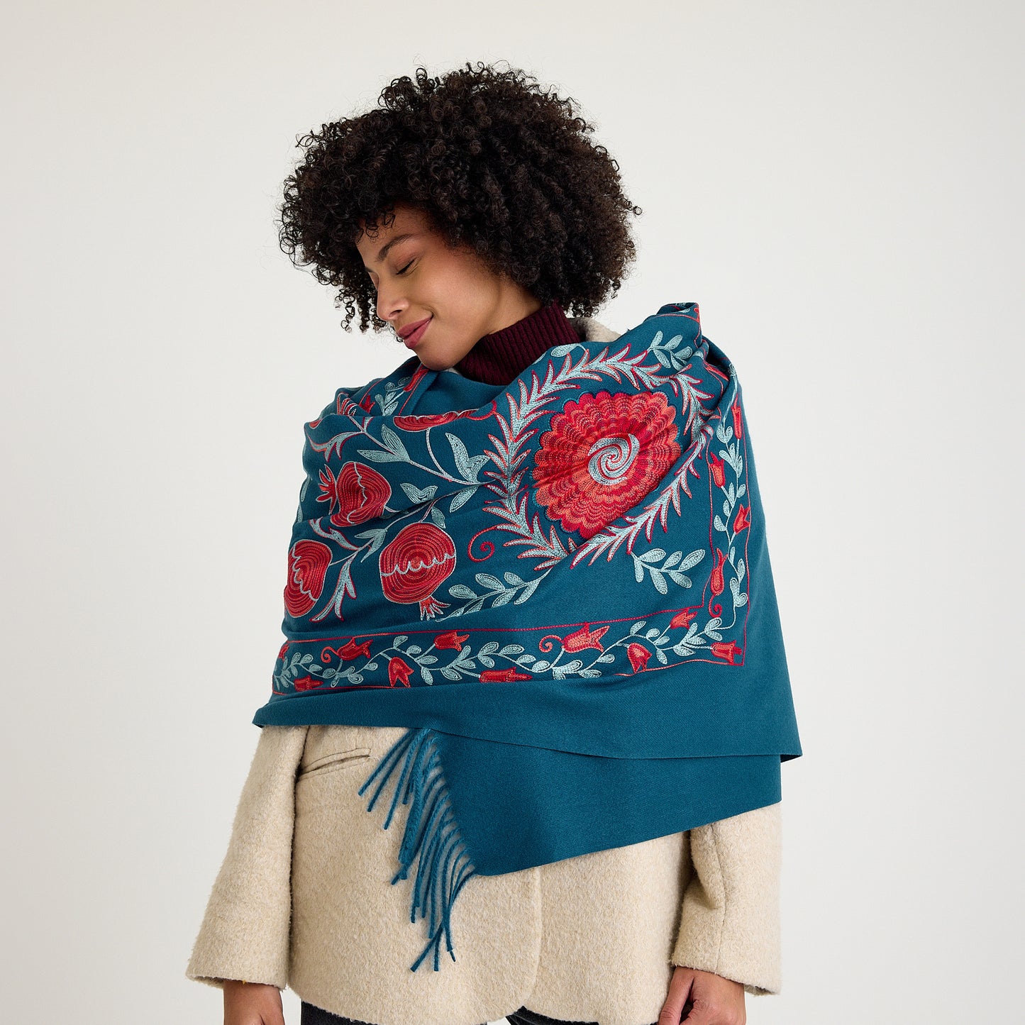 El Işlemesi Ipek Kaşmir Şal – Bereket Mavi