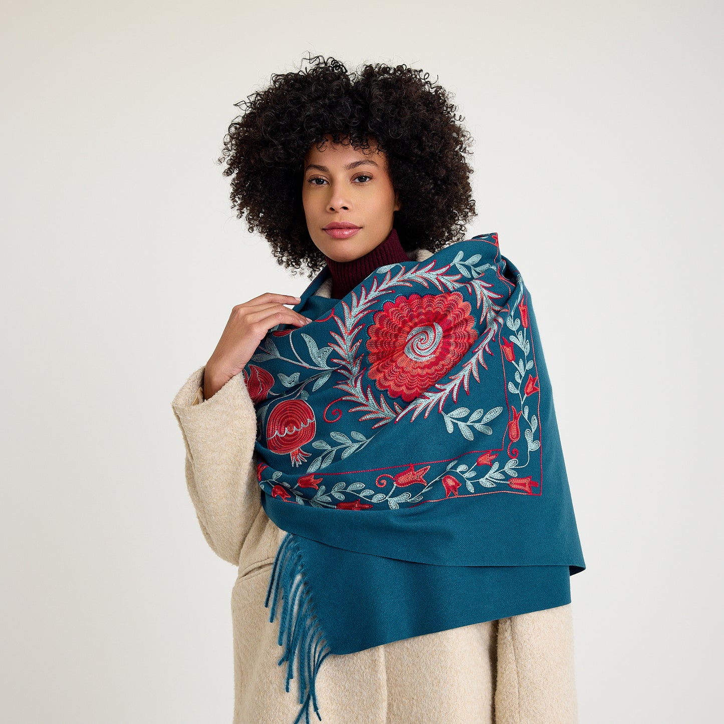 El Işlemesi Ipek Kaşmir Şal – Bereket Mavi