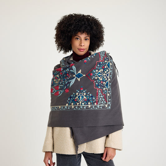 El Işlemesi Ipek Kaşmir Şal – Lalezar Antrasit