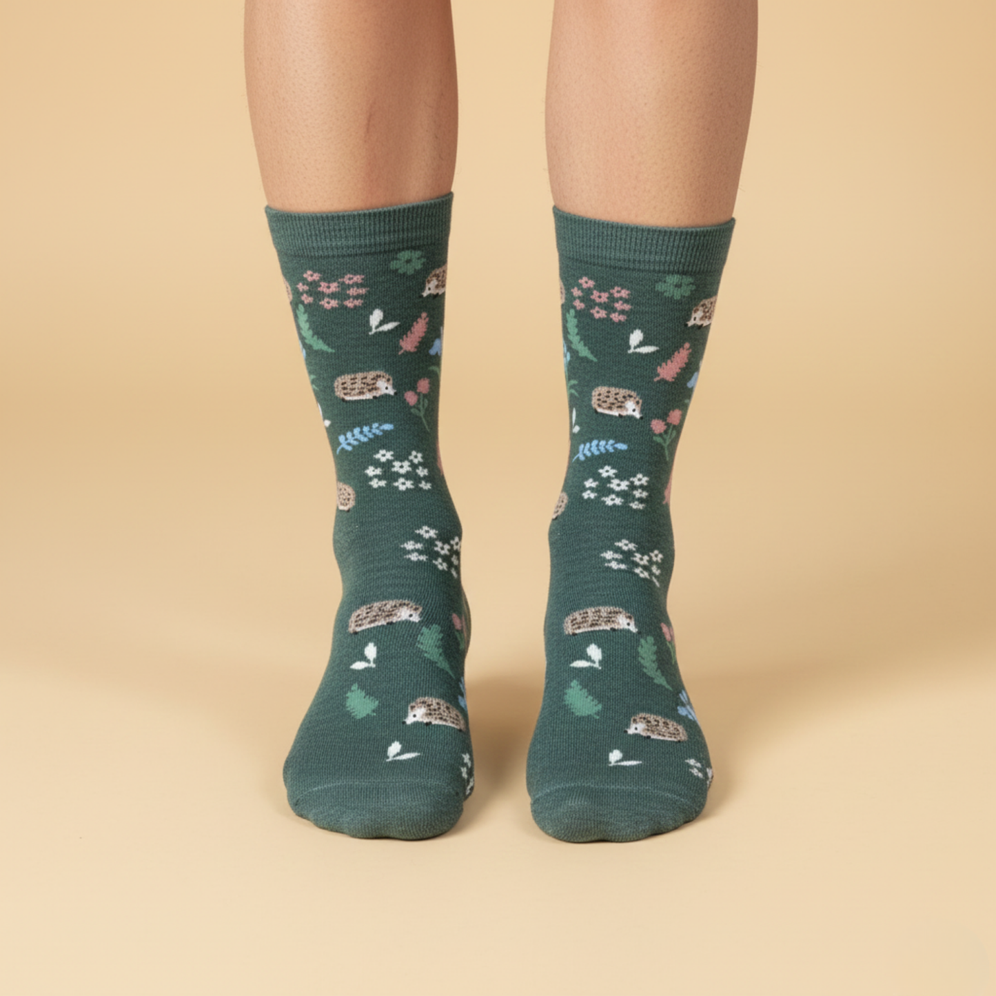 Forest Friends Kirpi Desenli Yeşil Çorap