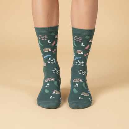 Forest Friends Kirpi Desenli Yeşil Çorap
