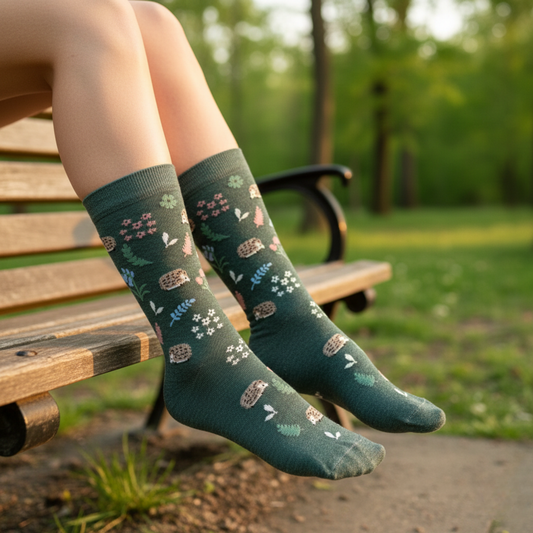 Forest Friends Kirpi Desenli Yeşil Çorap
