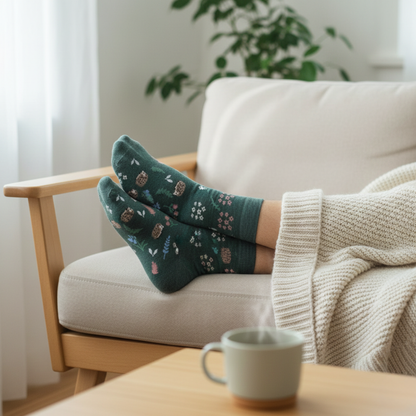 Forest Friends Kirpi Desenli Yeşil Çorap