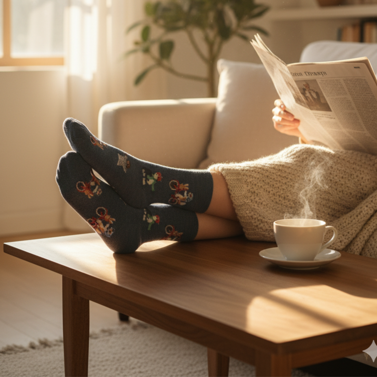 Mavi zeminli, sirk temalı figürlerle desenli “Fun Circus Crew” unisex çorap — pamuklu, renkli ve eğlenceli