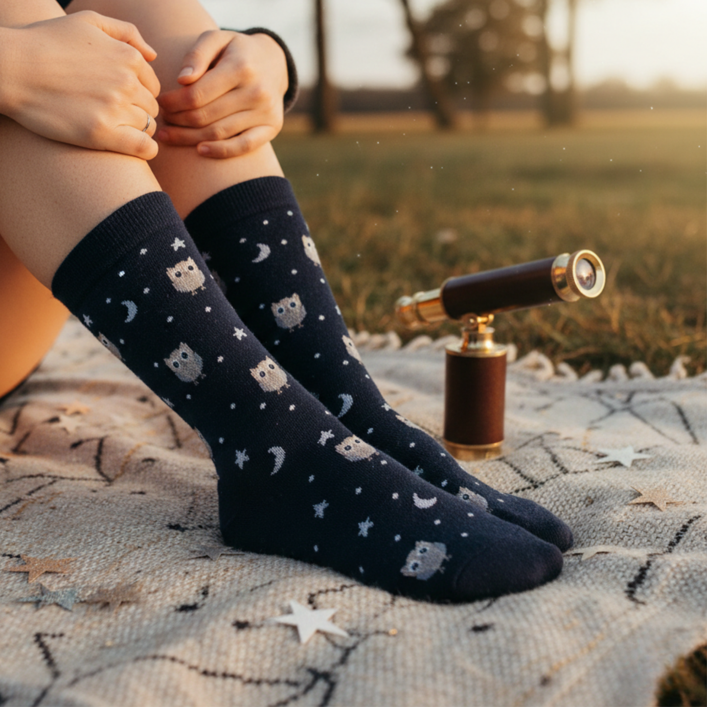 Gece Baykuşları Desenli Lacivert Çorap