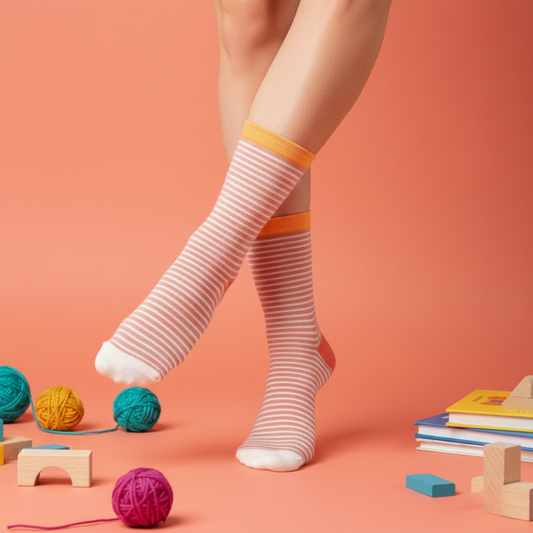 Gül Kurusu Çizgili Kontrast Bilekli Renkli Çorap