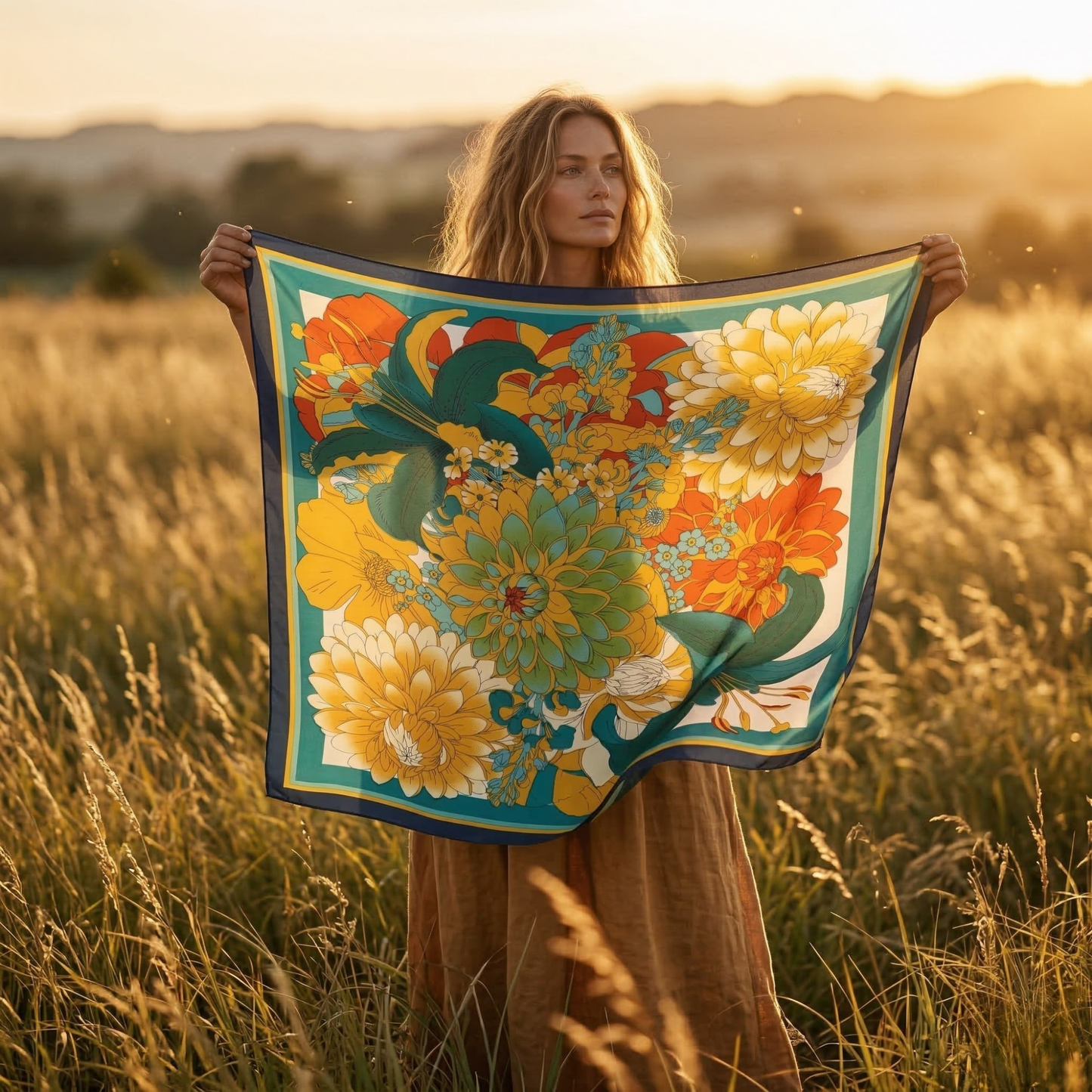 Güneş Buketi Fular – Safran | 68 cm x 68 cm