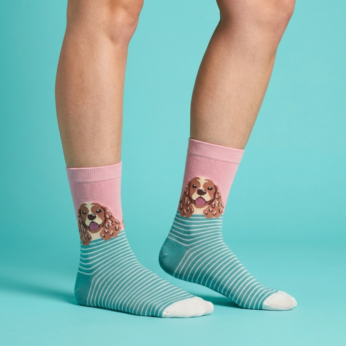 Happy Spaniel Çizgili Köpek Desenli Çorap