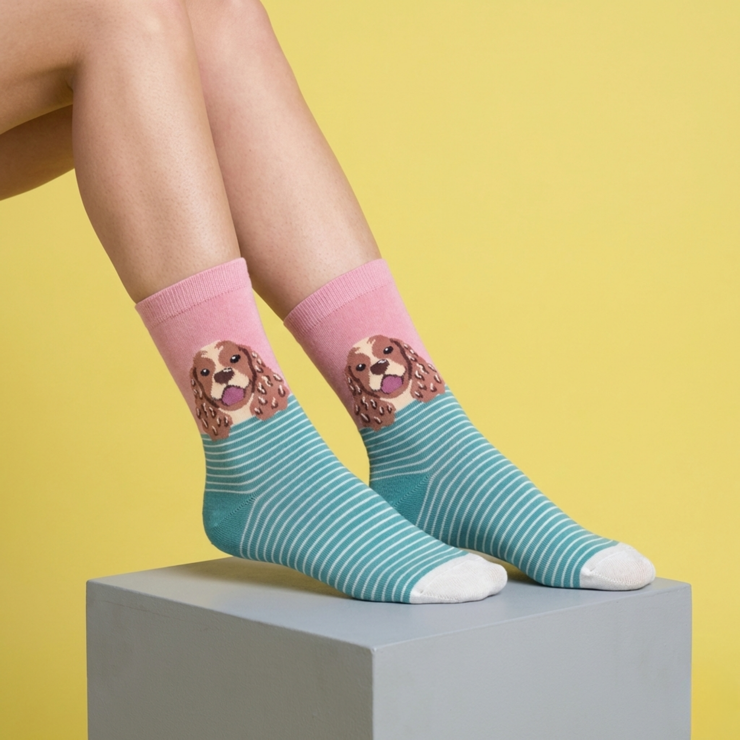 Happy Spaniel Çizgili Köpek Desenli Çorap