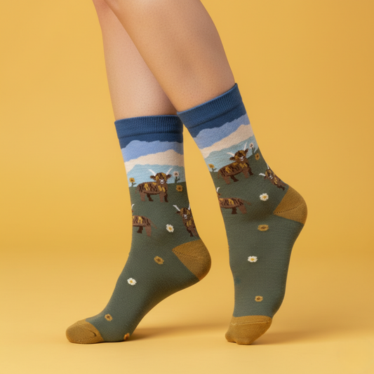 Highland Dağ Çayırı İnek Desenli Çorap