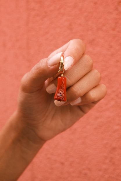 Mercan Charm Doğal Taş Halka Küpe