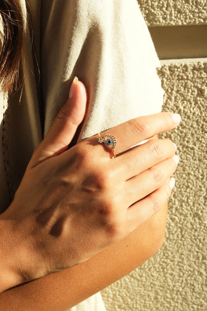 Renkli Zirkon Taş İşleme Göz Nazar Yüzük