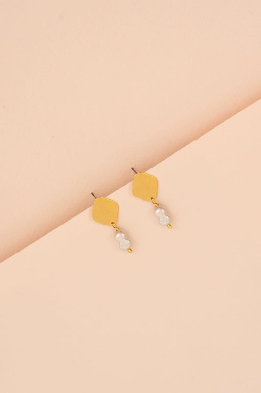 Geometrik Minimal İnci Küpe