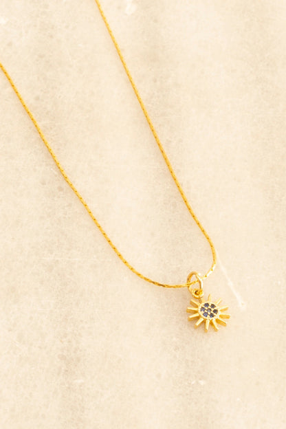 Mini-Sun Lacivert Zirkon Taşlı Minimal Güneş Figürlü Altın Kaplama Kolye