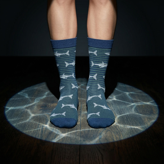 köpekbalığı desenli lacivert çizgili pamuk çorap