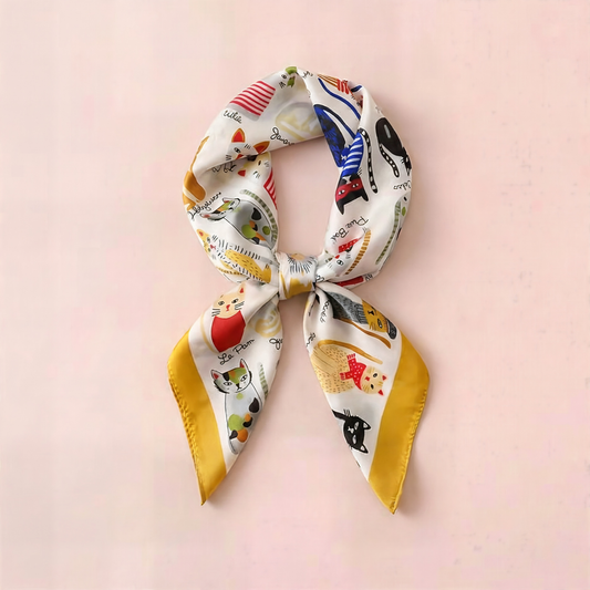 Neşeli Kediler Fular – Sarı | 68 cm x 68 cm