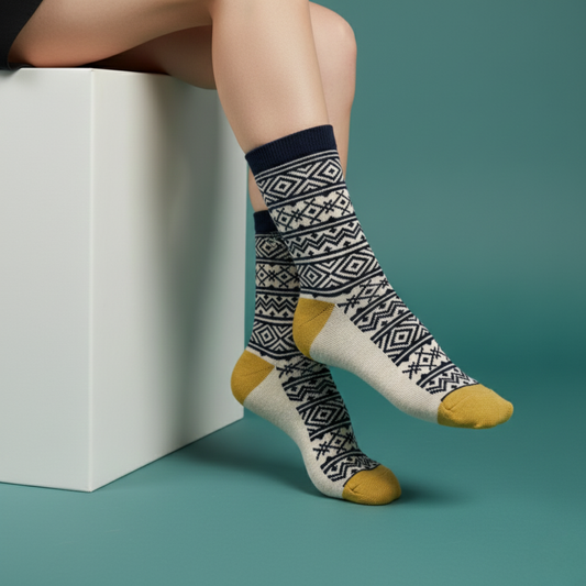 Nordic Pattern Sarı Detaylı Bot Çorabı