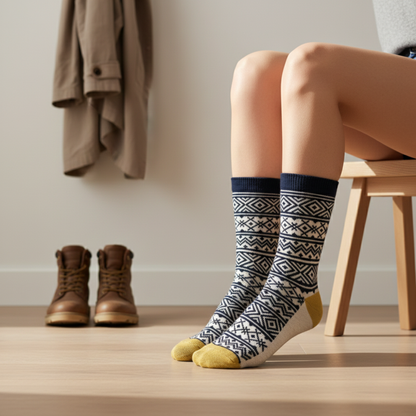 Nordic Pattern Sarı Detaylı Bot Çorabı