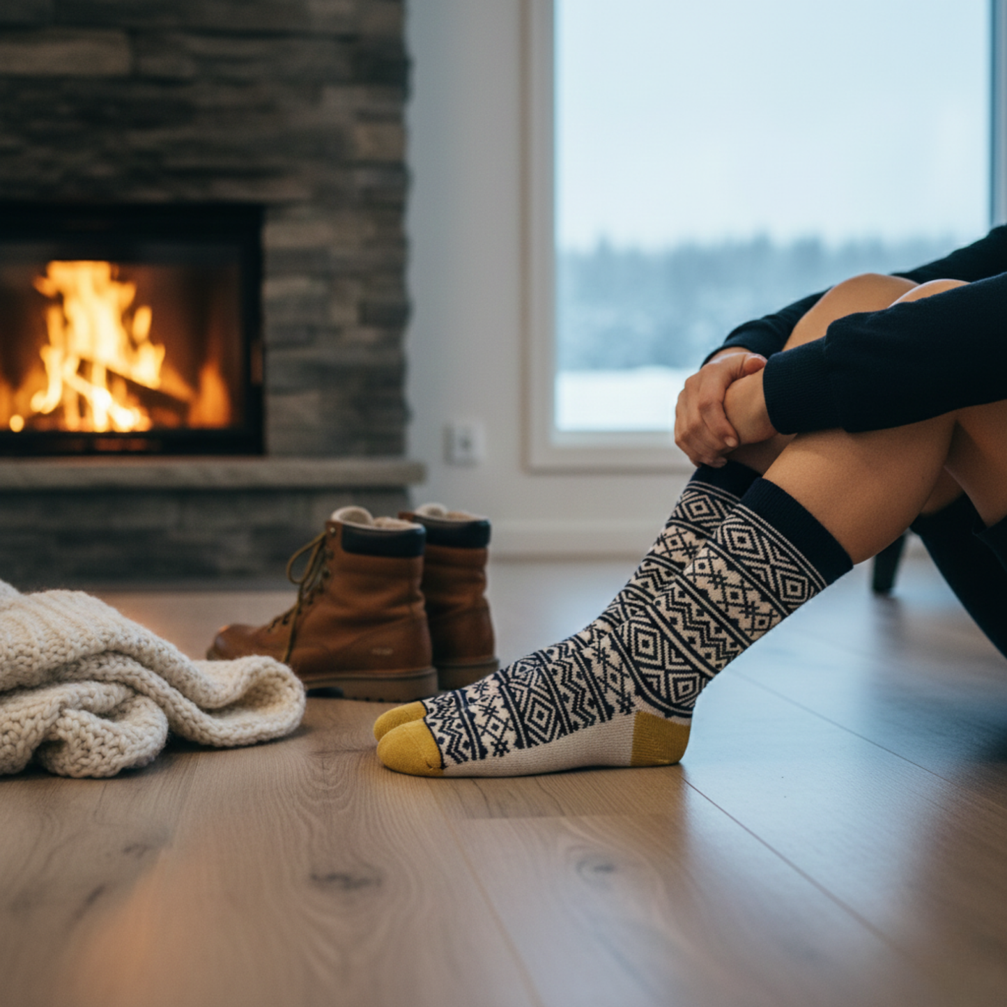 Nordic Pattern Sarı Detaylı Bot Çorabı