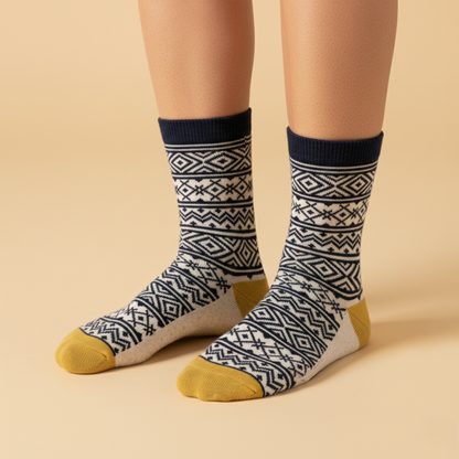 Nordic Pattern Sarı Detaylı Bot Çorabı