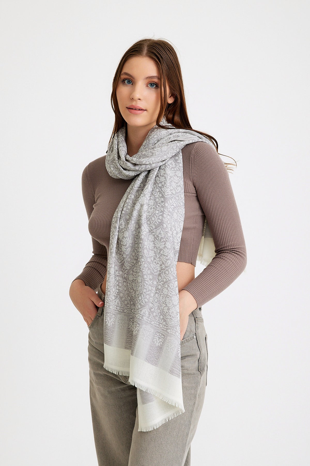 Ethnic Cotton Pamuk Şal - Troy Grey