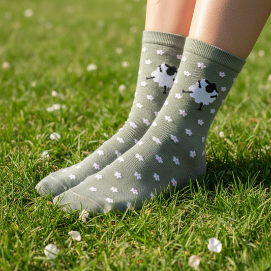 Papatyalı Kuzu Desenli Yeşil Çorap