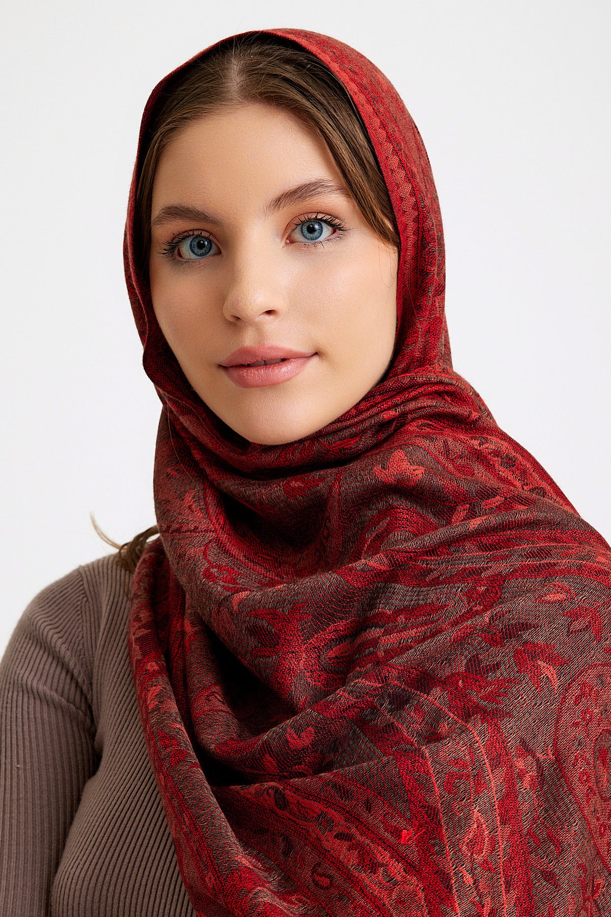 Paisley Desen Pashmina Şal-Bordo