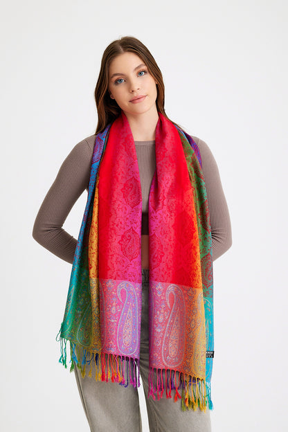 Paisley Desen Pashmina Şal-Rainbow
