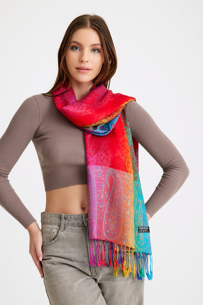 Paisley Desen Pashmina Şal-Rainbow